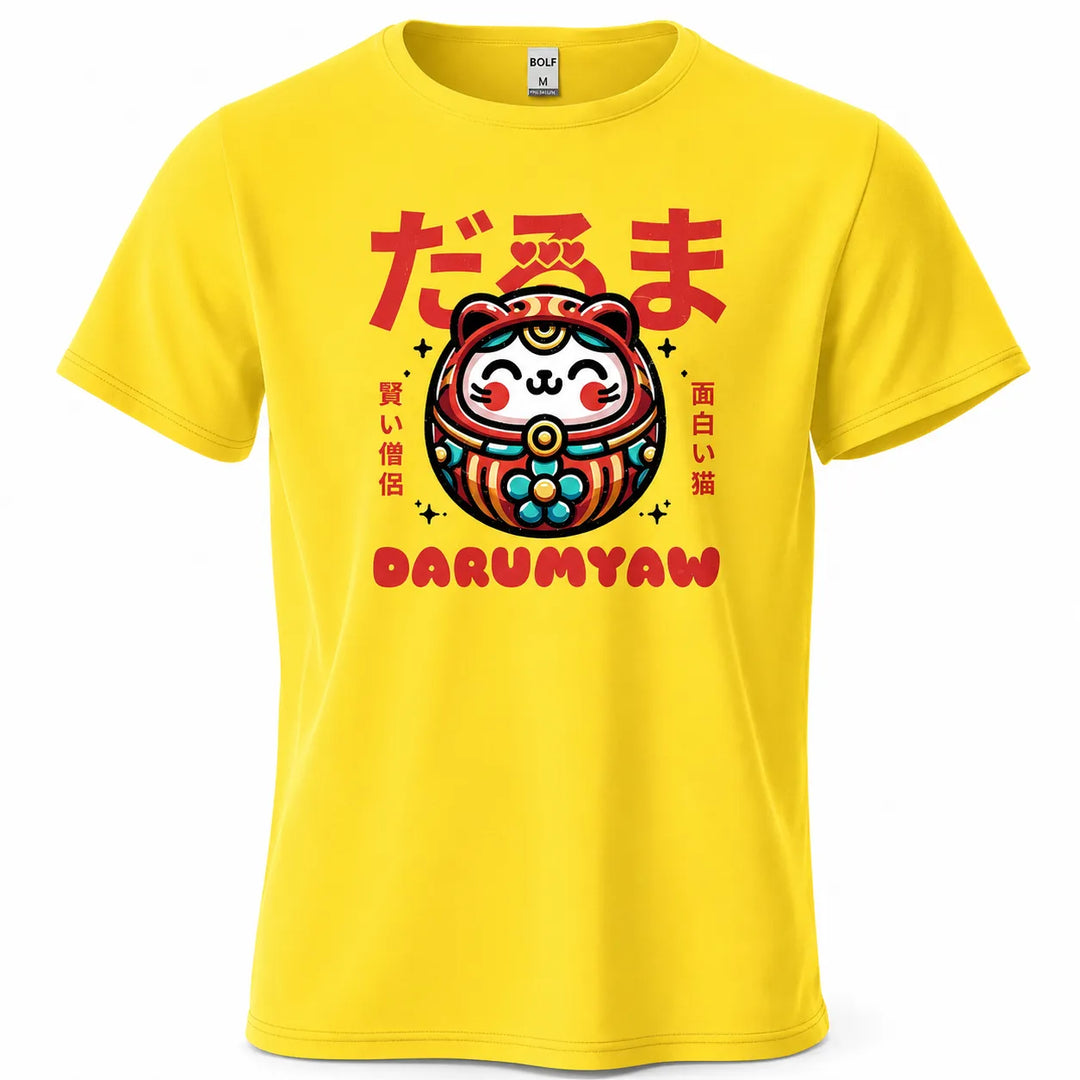 T-shirt Japonais Imprimé Daruma Jaune