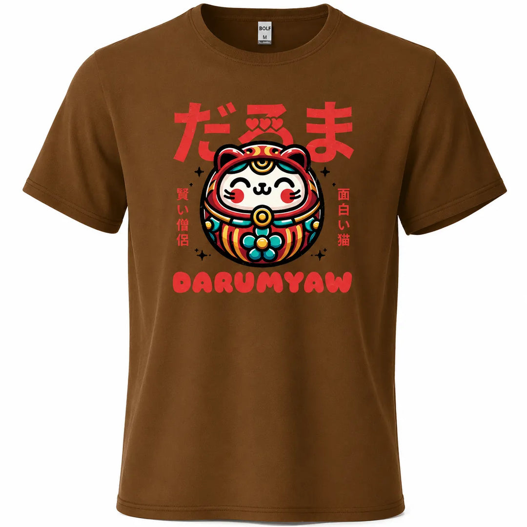 T-shirt Japonais Imprimé Daruma Marron