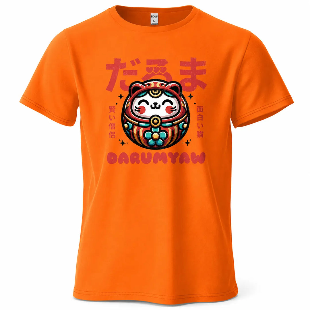 T-shirt Japonais Imprimé Daruma Orange