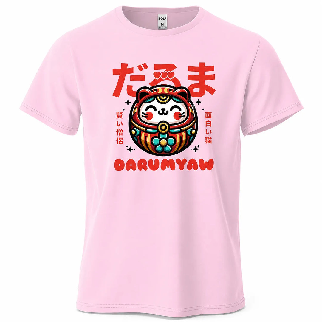  T-shirt Japonais Imprimé Daruma Rose