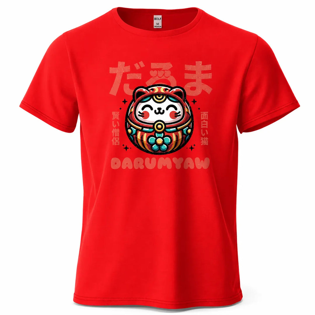 T-shirt Japonais Imprimé Daruma Rouge