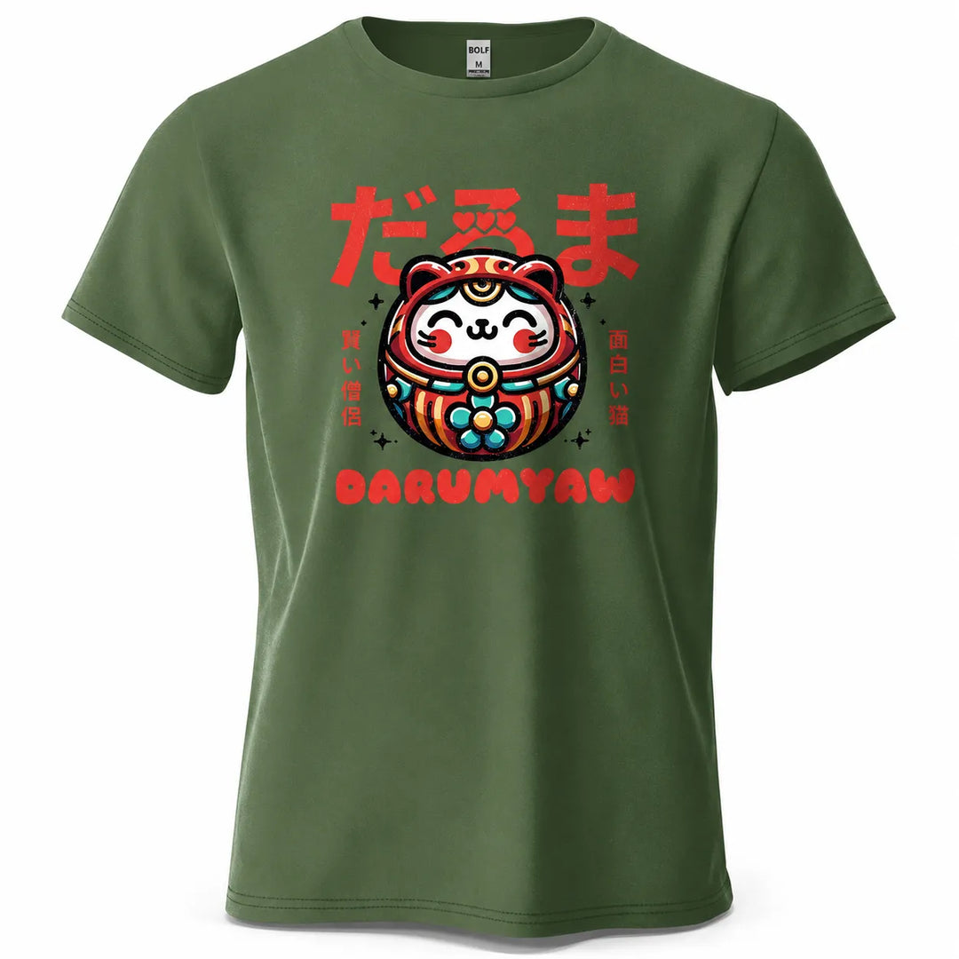 T-shirt Japonais Imprimé Daruma Vert