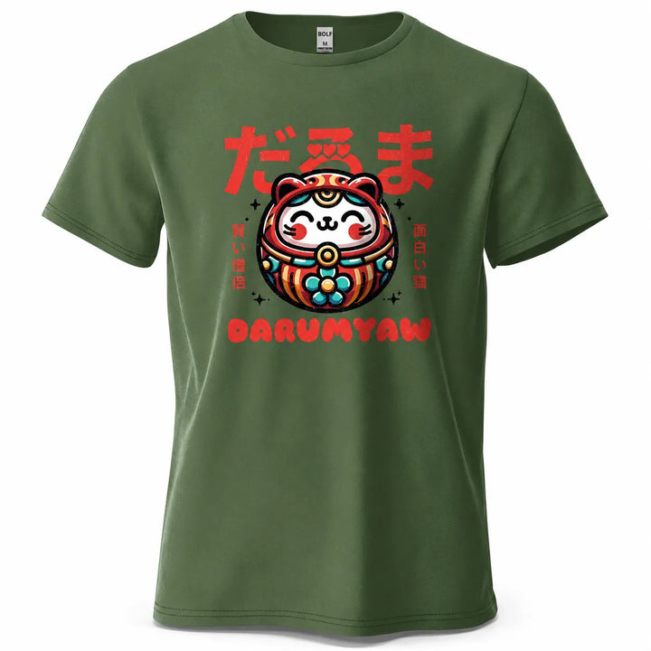 T-shirt Japonais Imprimé Daruma Vert