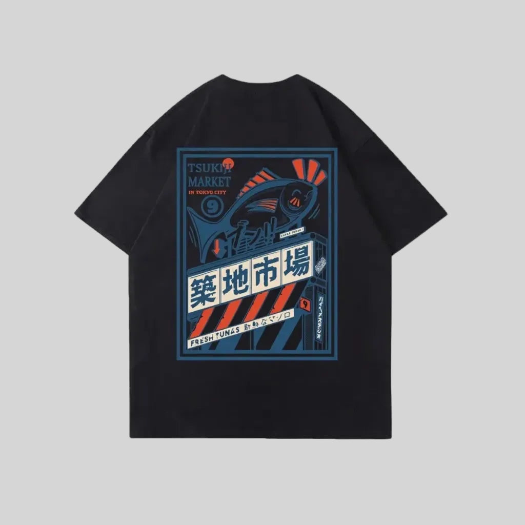 T-shirt Japonais Imprimé Vintage