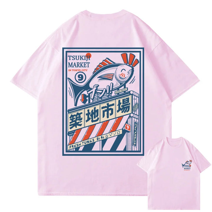 T-shirt Japonais Imprimé Vintage Rose
