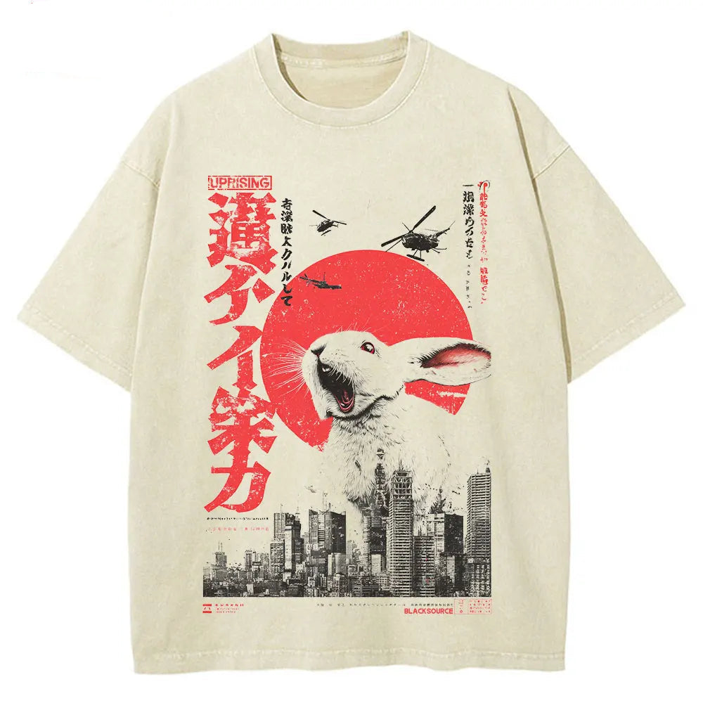 T-shirt Japonais Lapin Streetwear Beige