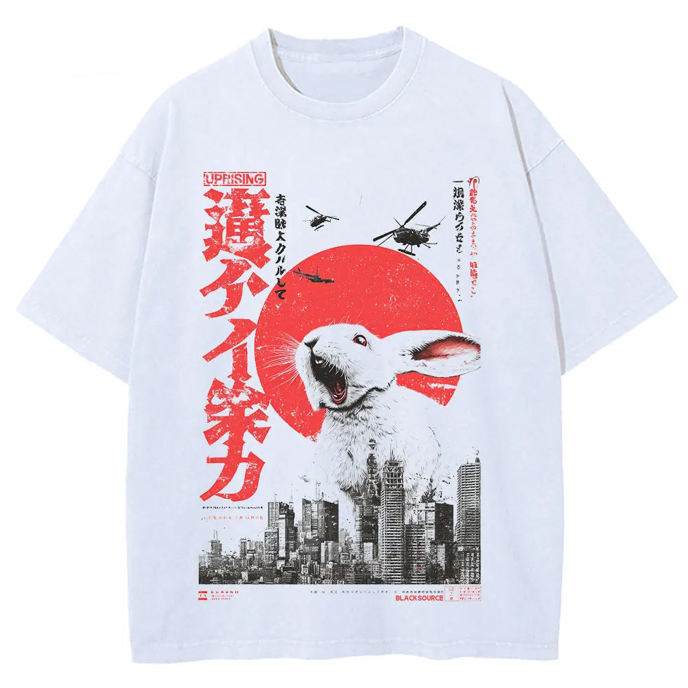 T-shirt Japonais Lapin Streetwear Blanc