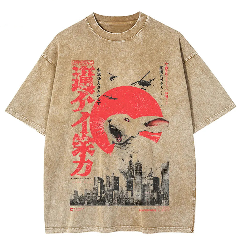 T-shirt Japonais Lapin Streetwear Marron