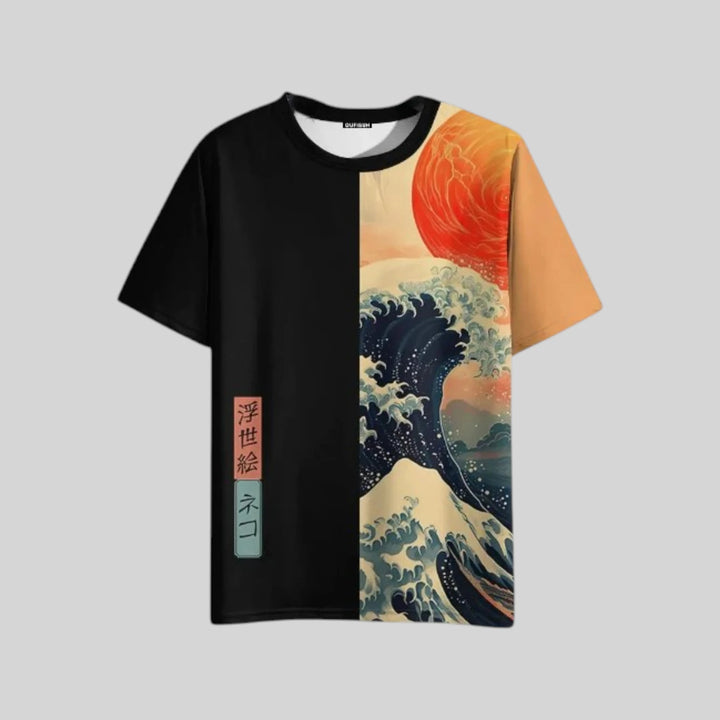 T-shirt Japonais Soleil et Vague stylé