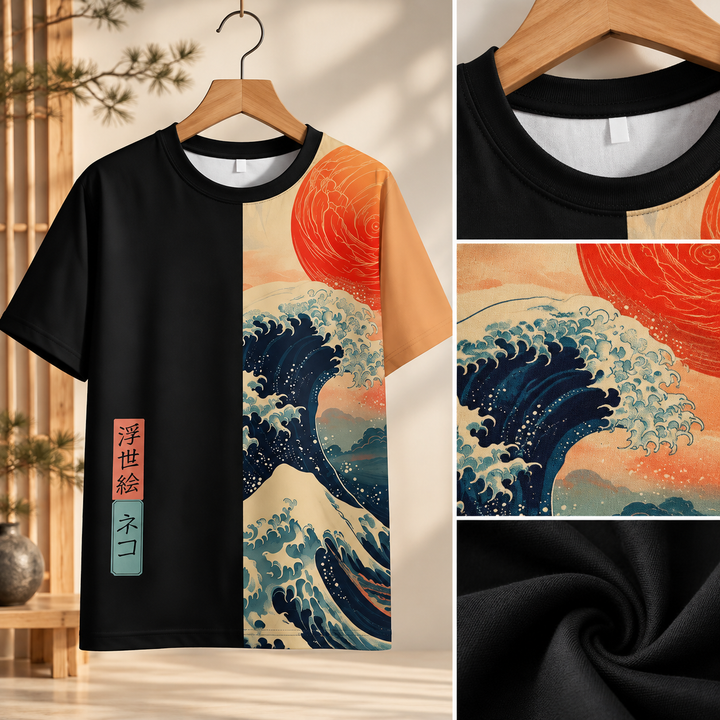 T-shirt Japonais Soleil et Vague tendance