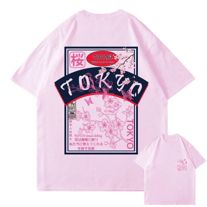 T-shirt Japonais Streetwear Tokyo Sakura Rose