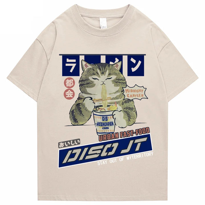 T-shirt Japonais Streetwear en Coton Beige