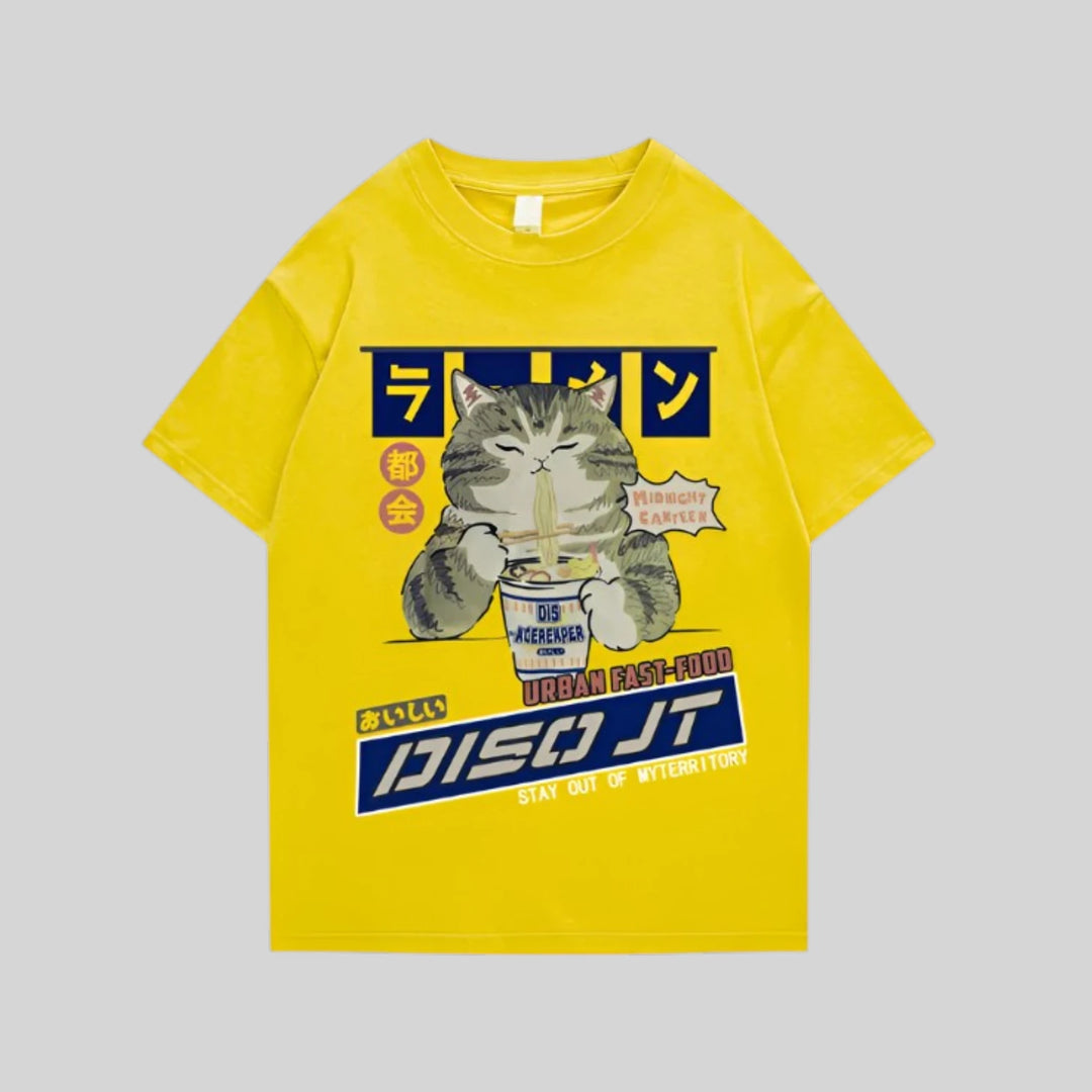 T-shirt Japonais Streetwear en Coton jaune