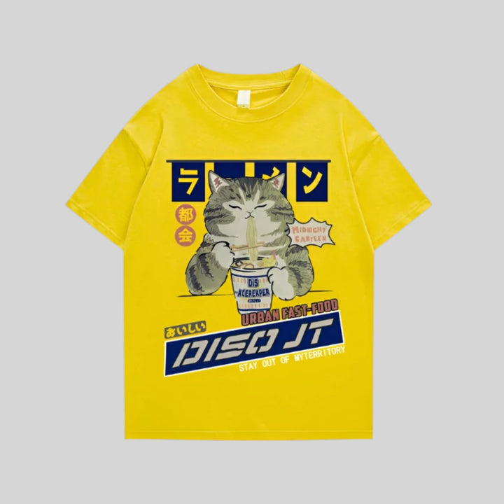 T-shirt Japonais Streetwear en Coton jaune