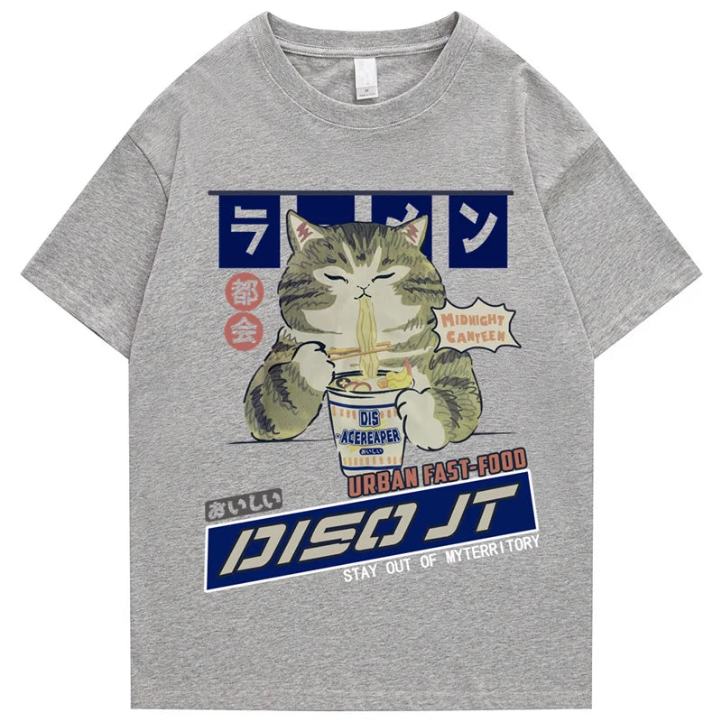 T-shirt Japonais Streetwear en Coton Gris