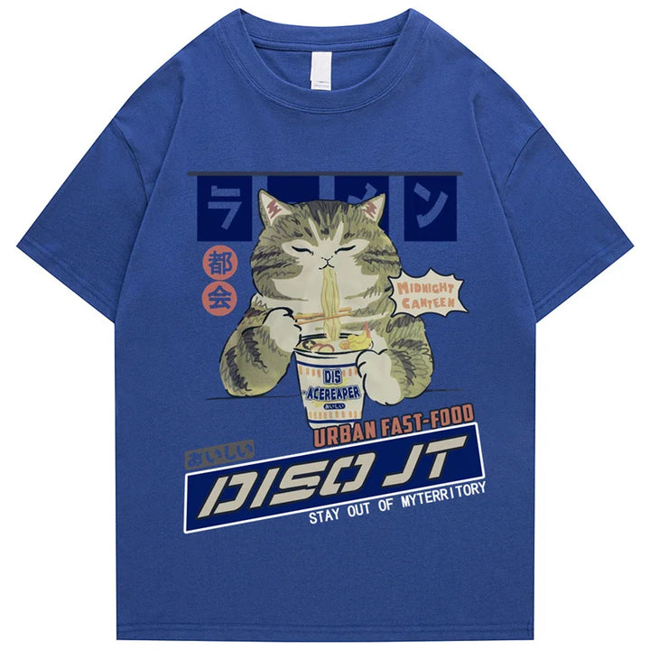 T-shirt Japonais Streetwear en Coton Bleu