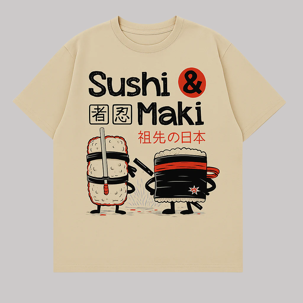 T-shirt Japonais Sushi & Maki Beige