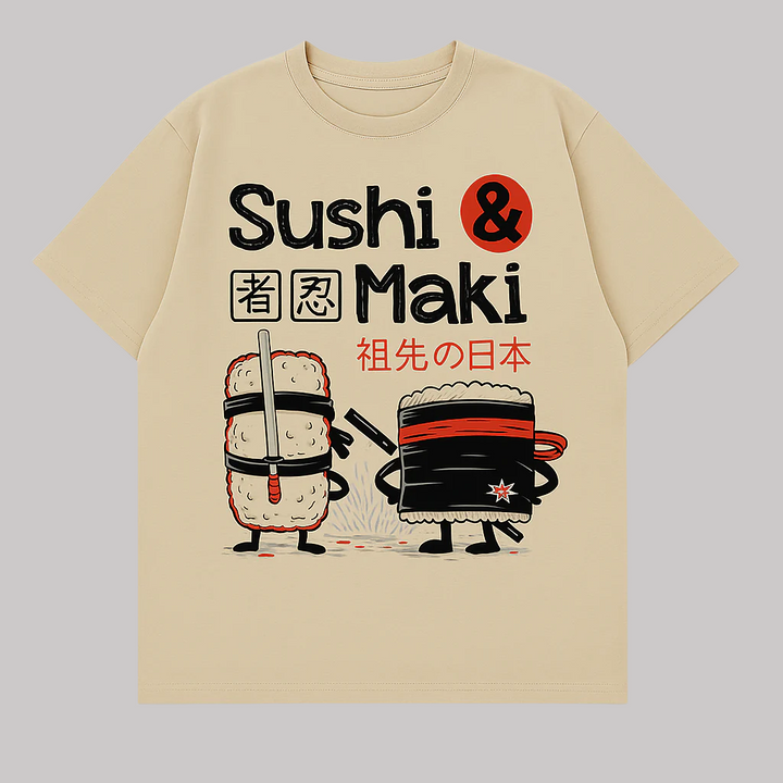 T-shirt Japonais Sushi & Maki Beige