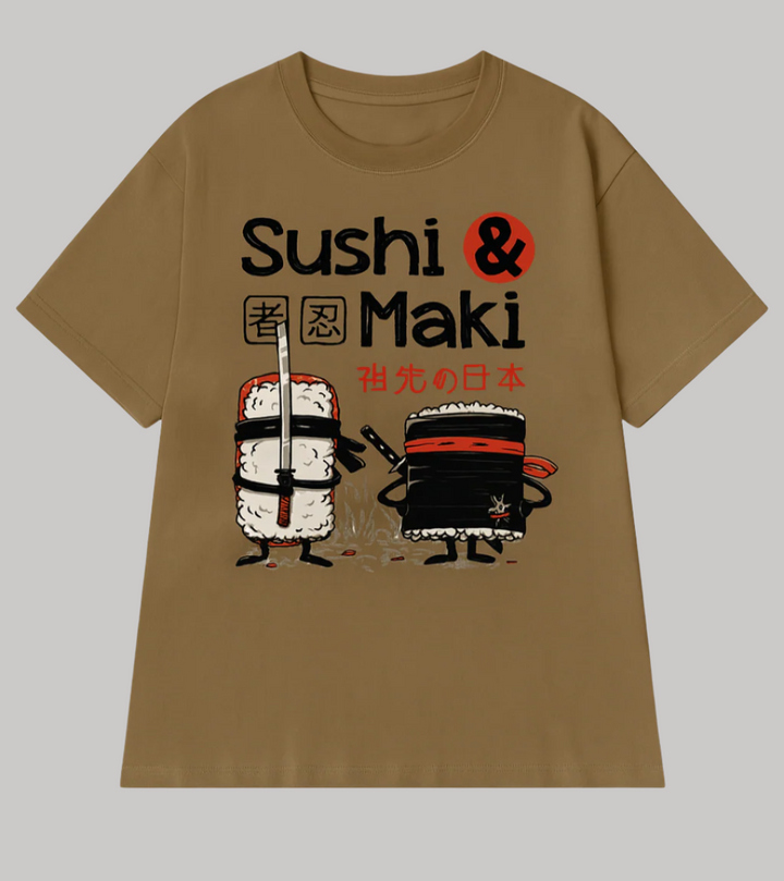 T-shirt Japonais Sushi & Maki Marron