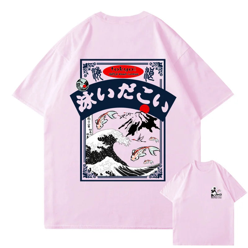 T-shirt Japonais Tokyo Vague Rose