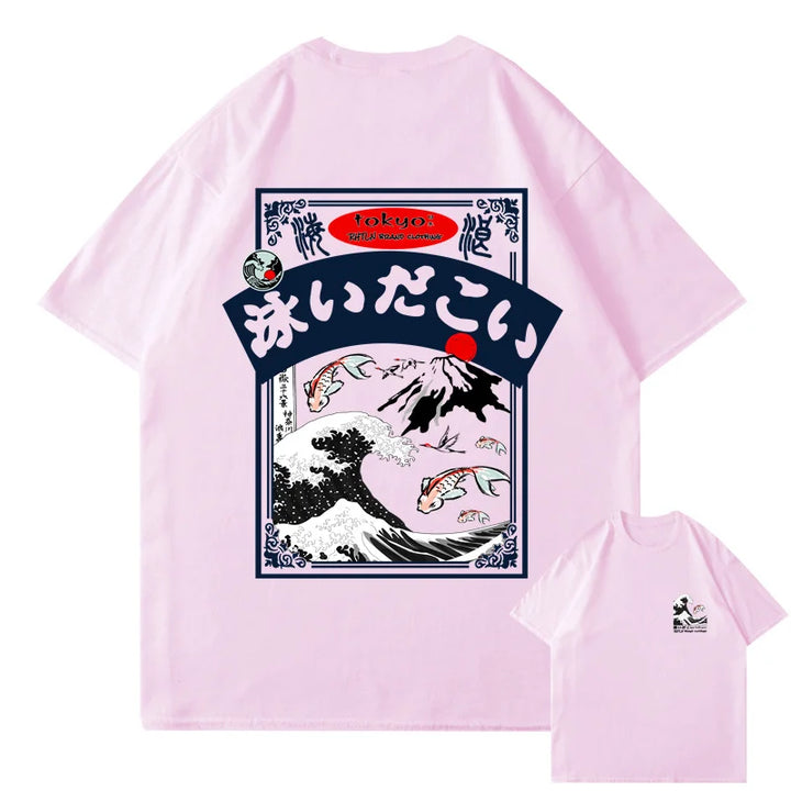 T-shirt Japonais Tokyo Vague Rose