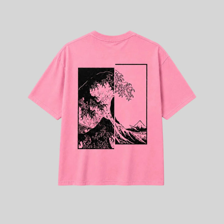T-shirt Japonais Vague rose