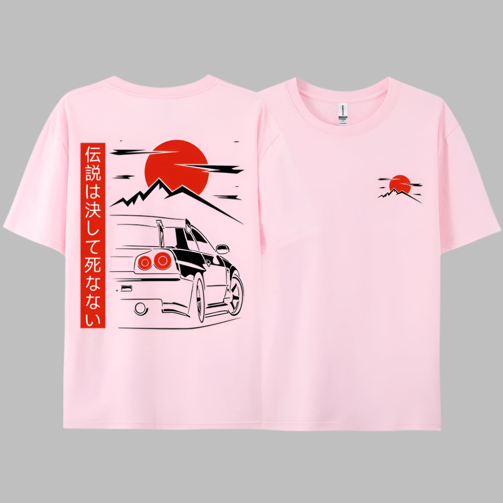 T-shirt Japonais Voiture Rose Clair