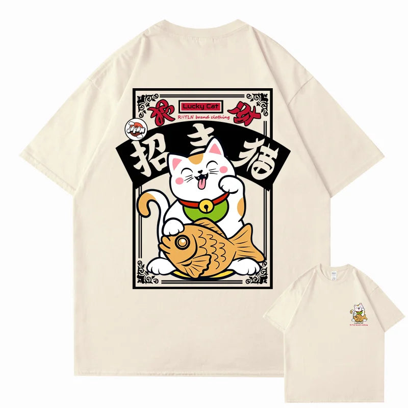 T-shirt Maneki Neko Japonais Beige