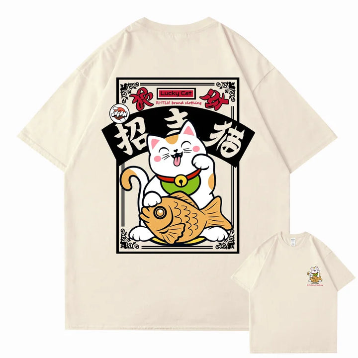 T-shirt Maneki Neko Japonais Beige