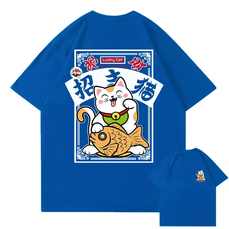 T-shirt Maneki Neko Japonais Bleu
