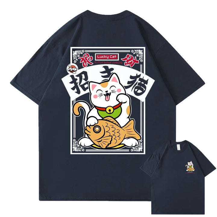 T-shirt Maneki Neko Japonais Bleu Foncé
