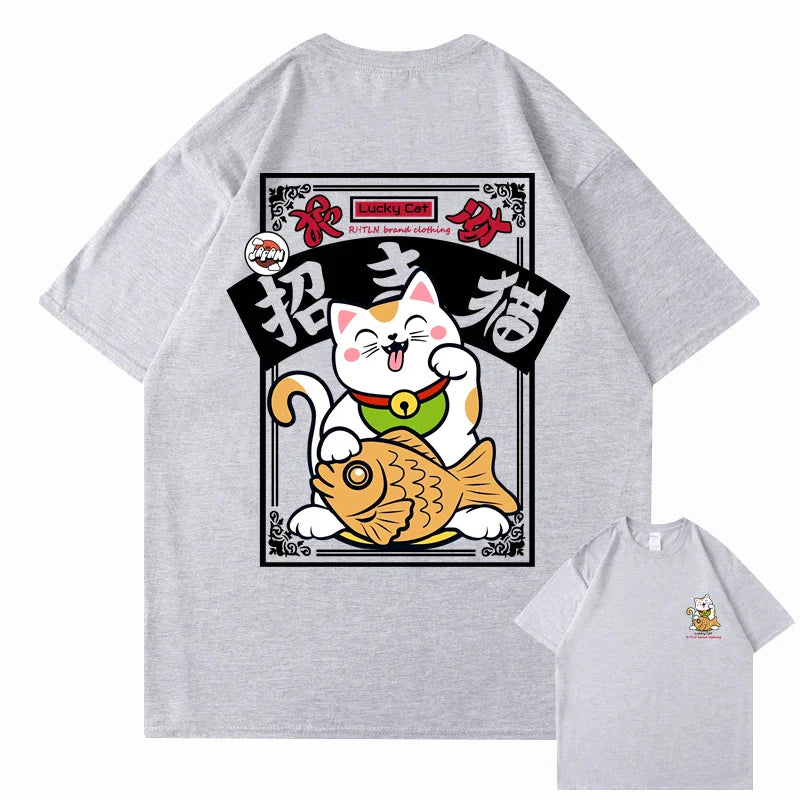 T-shirt Maneki Neko Japonais Gris
