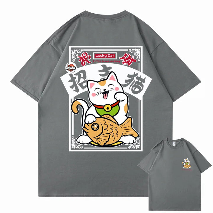 T-shirt Maneki Neko Japonais Gris Foncé