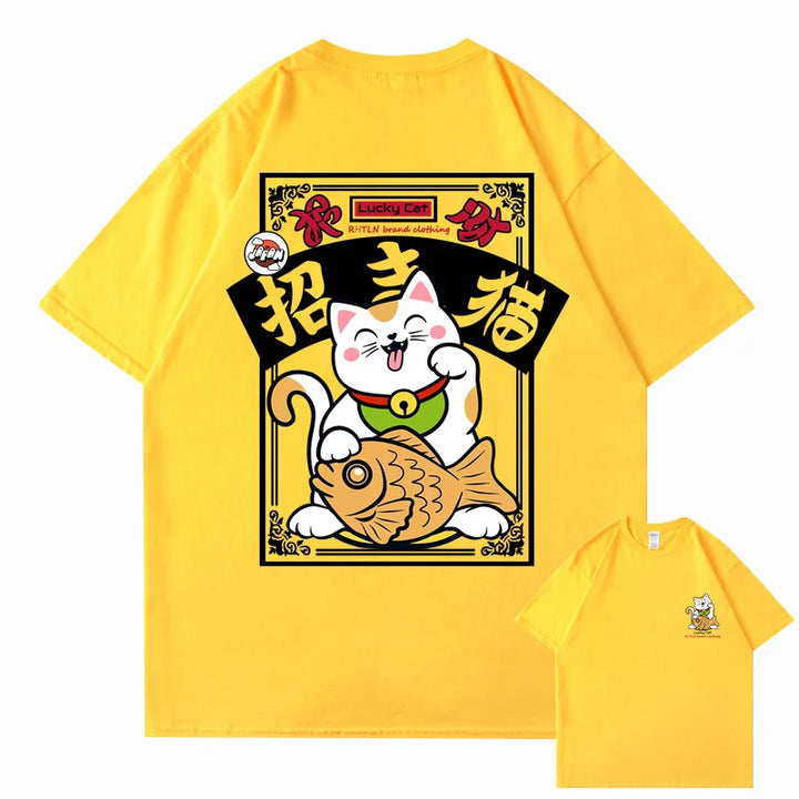 T-shirt Maneki Neko Japonais Jaune