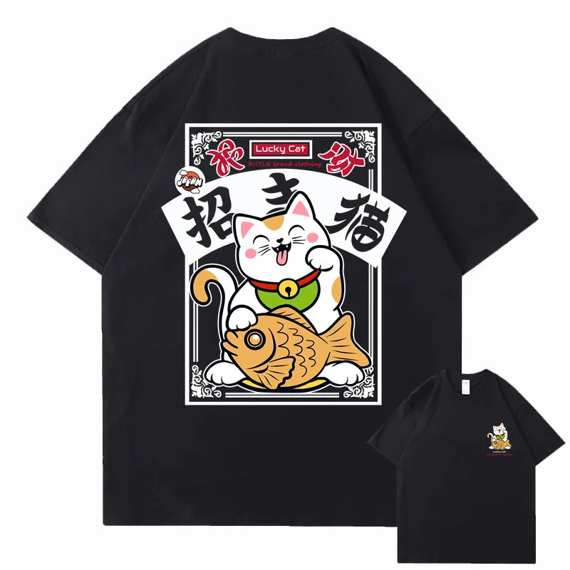 T-shirt Maneki Neko Japonais Noir