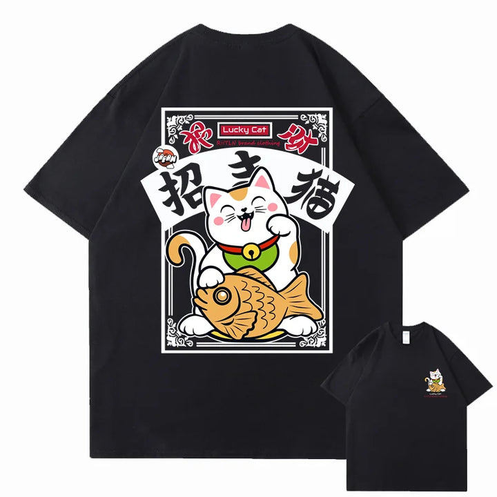 T-shirt Maneki Neko Japonais Noir