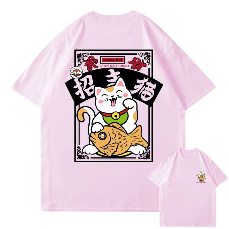 T-shirt Maneki Neko Japonais Rose