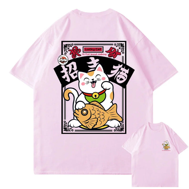 T-shirt Maneki Neko Japonais Rose