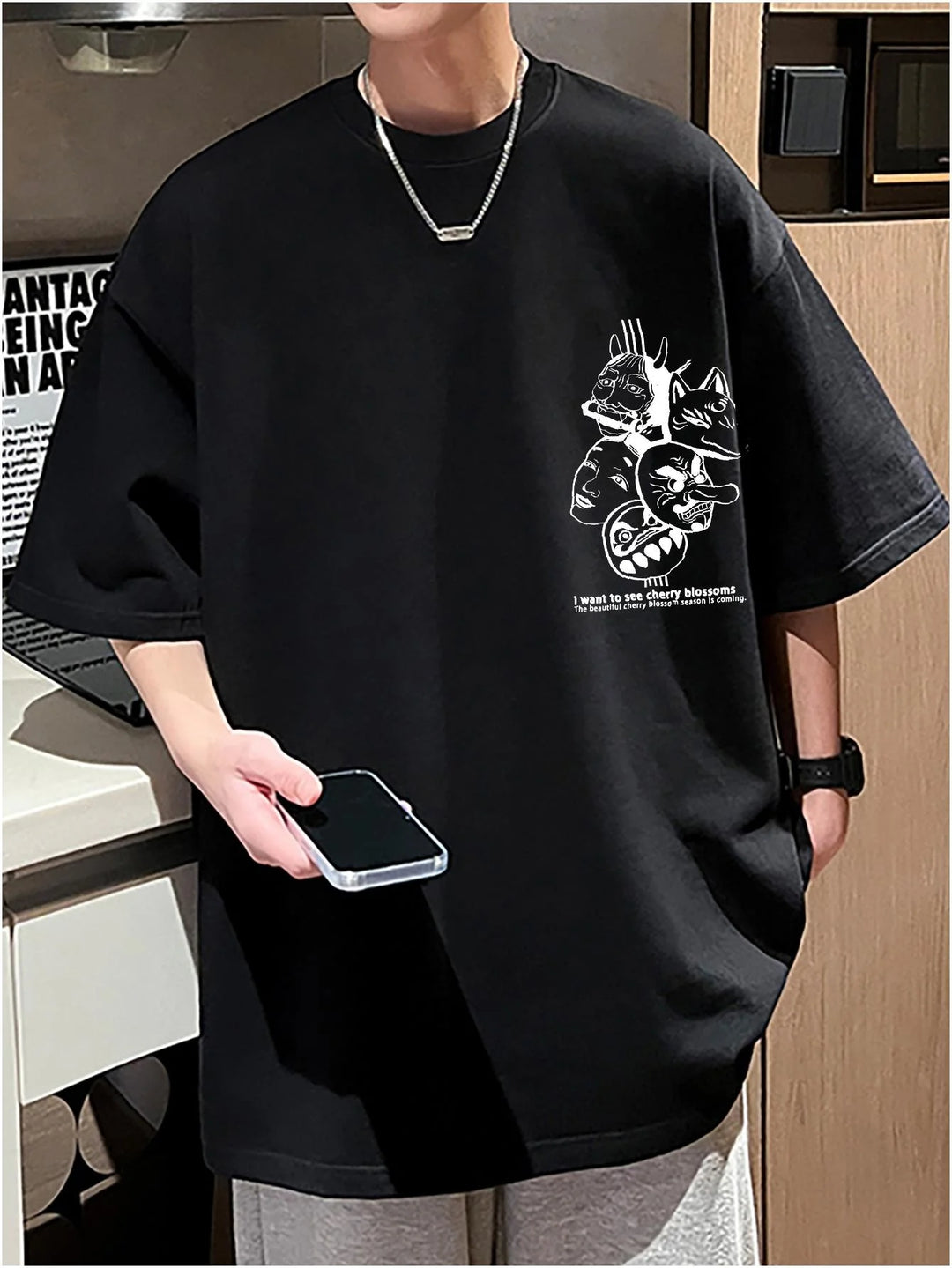 T-shirt Oversize à Illustration Japonaise Zen