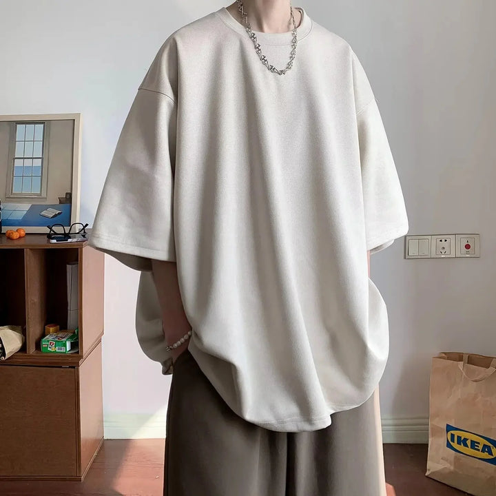 T-shirt Oversize en Daim Épais Beige