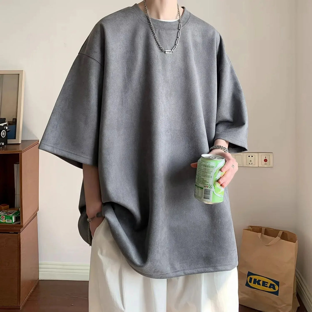 T-shirt Oversize en Daim Épais Gris