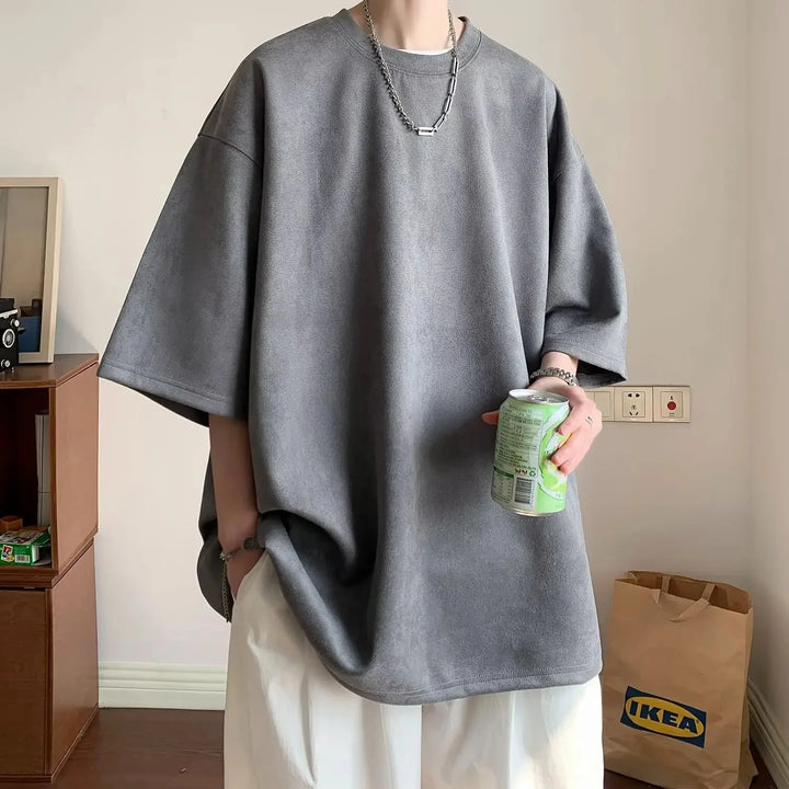 T-shirt Oversize en Daim Épais Gris