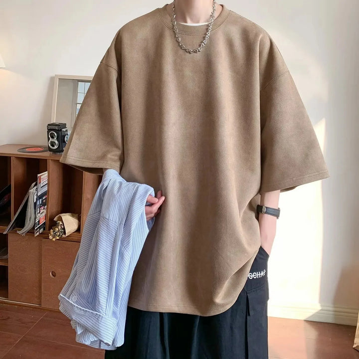 T-shirt Oversize en Daim Épais Marron