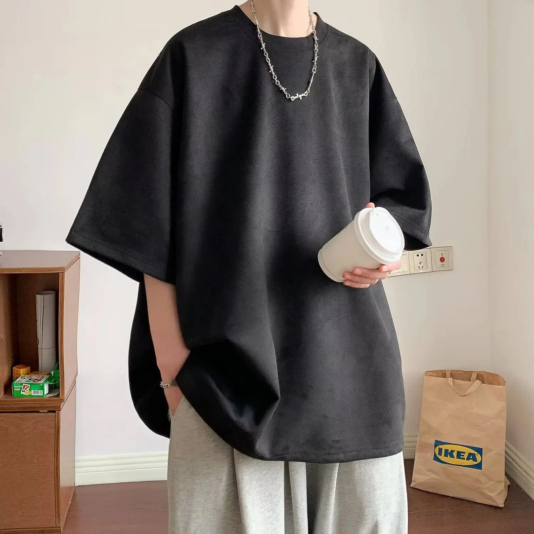 T-shirt Oversize en Daim Épais Noir