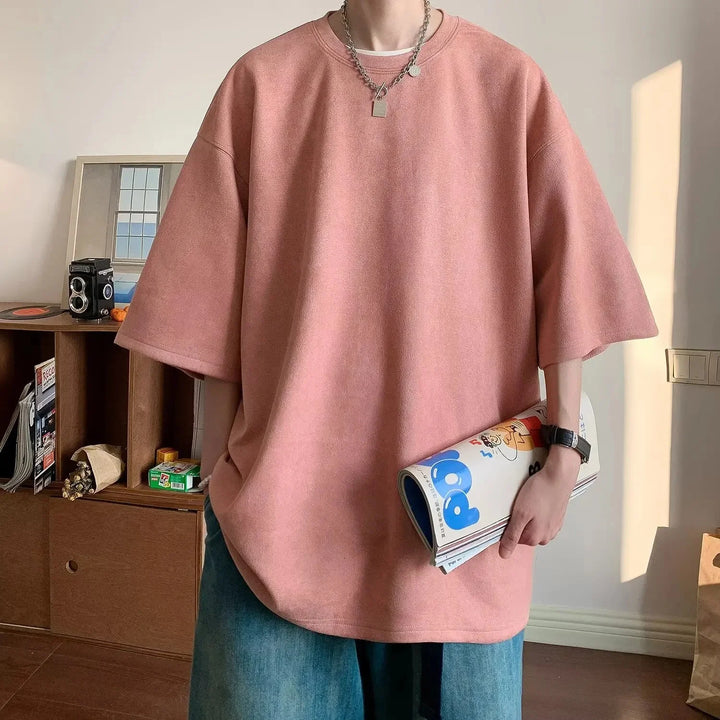T-shirt Oversize en Daim Épais Rose