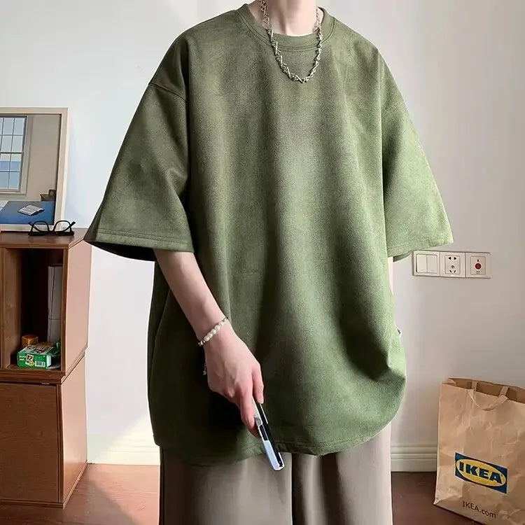 T-shirt Oversize en Daim Épais Vert