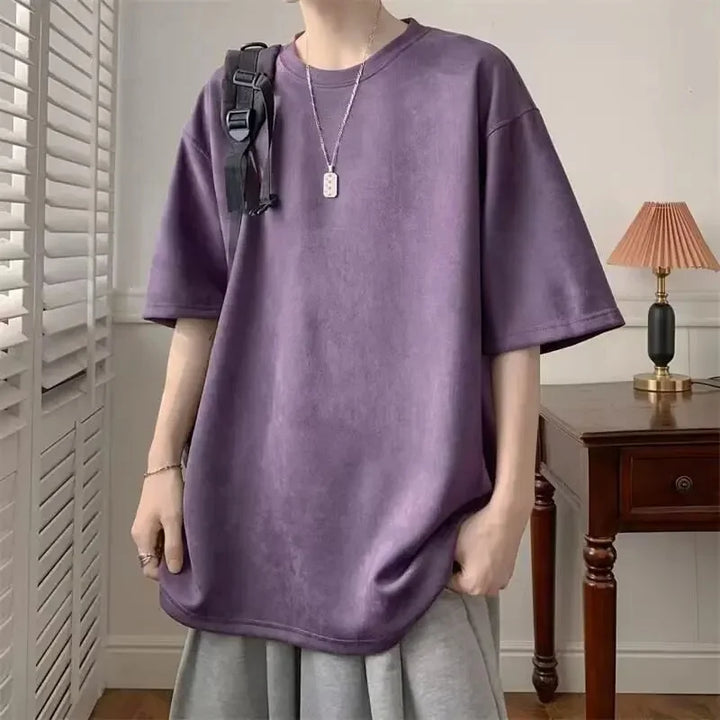 T-shirt Oversize en Daim Épais Violet