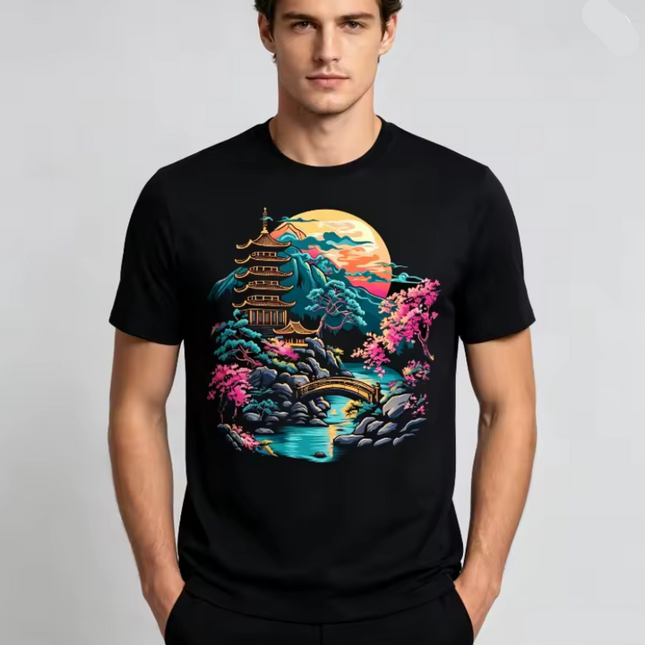 T-shirt Temple Japonais Coloré unique