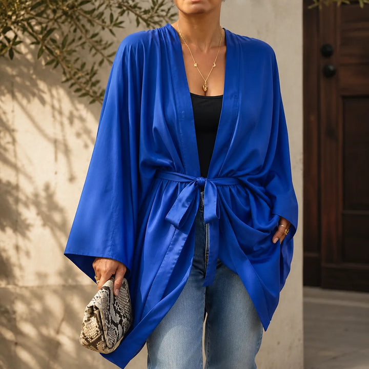 Veste Kimono Femme Bleue en Coton
