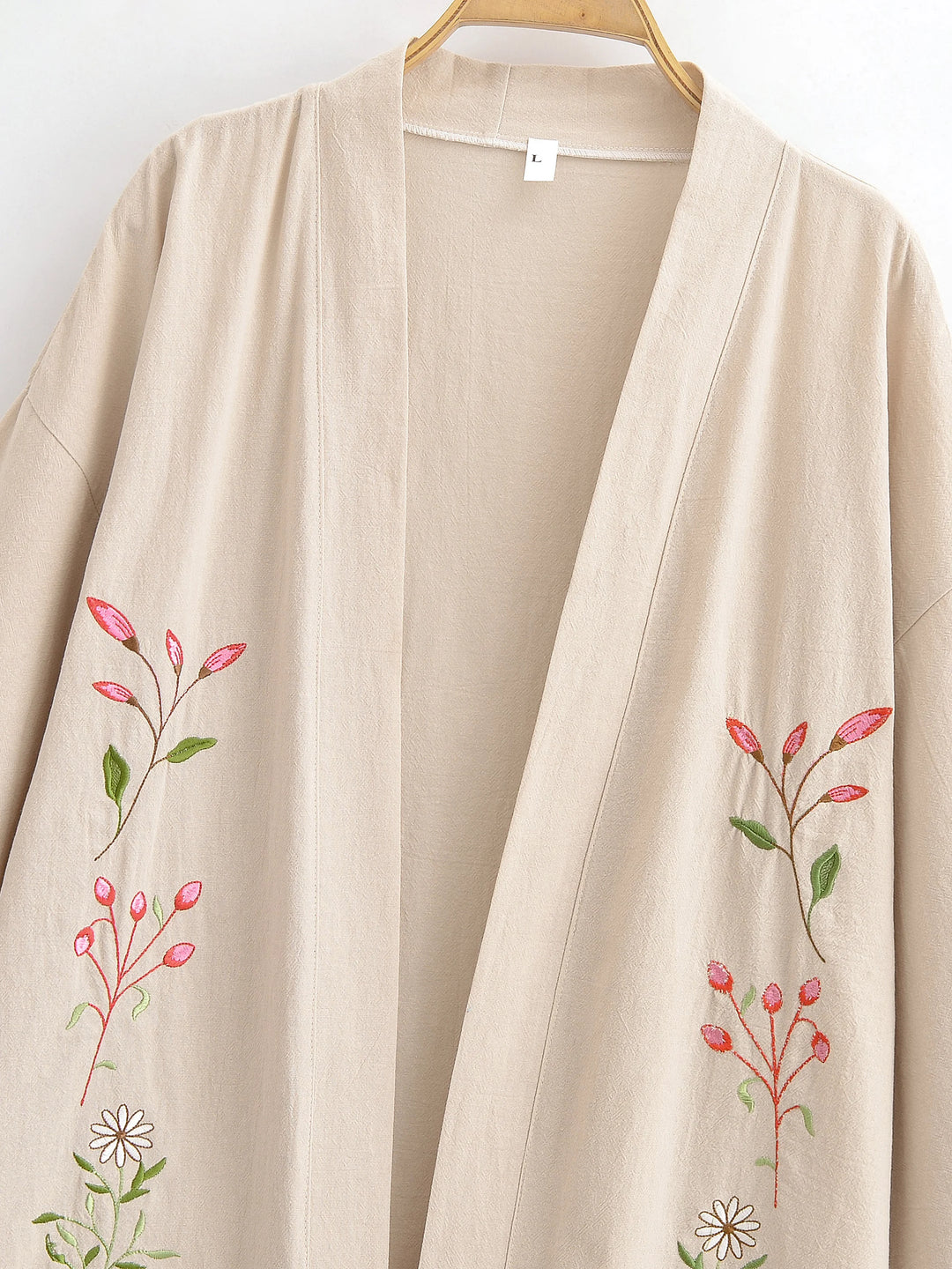 Veste Kimono Femme Bohème Brodée Beige